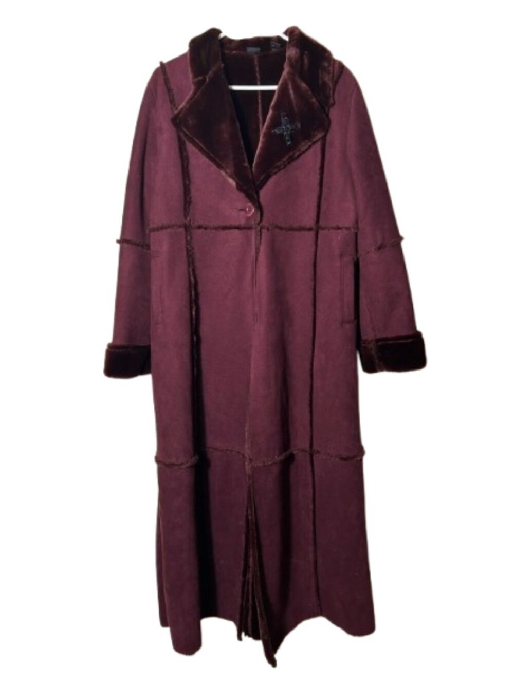Vintage y2k bebe burgundy faux fur long penny lane coat womens L